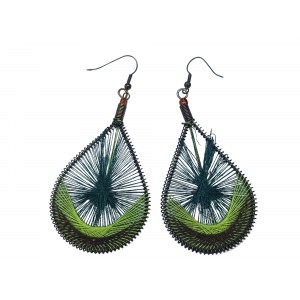 Green teardrop-shaped spring earrings