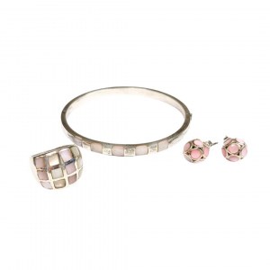 Silver mother-of-pearl ring set with earrings and bracelet (925)