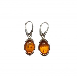 Silver pendant earrings with amber