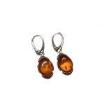 Silver pendant earrings with amber