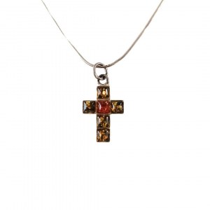 Stříbrný řetízek s jantarovým křížem (925)