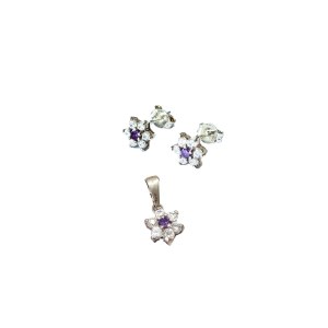 Parure en argent : pendentif + boucles d'oreilles étoile avec zircons