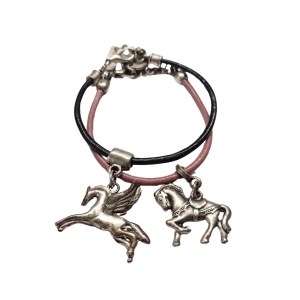 Set of two bracelets with horses on a black and pink thong