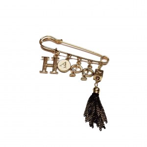 Happy safety pin brooch