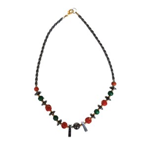 Fancy vintage necklace (hematite, malachite, coral)