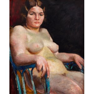 Wojciech Weiss (1875 Leorda, Rumänien - 1950 Krakau), Halbakt einer in einem Sessel sitzenden Frau, 1930er Jahre.