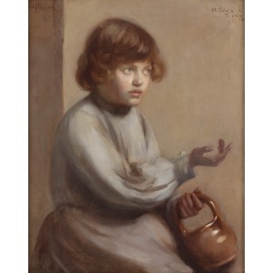 Amelia Paleczna (1870 Kraków - 1953 Kraków), Portrait of a girl with a clay basket, 1929 (?)