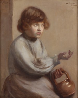 Amelia Paleczna (1870 Kraków - 1953 Kraków), Portret dziewczynki z glinianym koszyczkiem, 1929 (?)