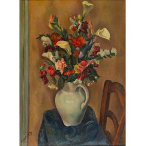 Maurycy (Maurice) Mędrzycki (Mendjizki) (1890 Lodž - 1951 St. Paul de Vance), Kvety v bielom džbáne, 40. roky 20. storočia.