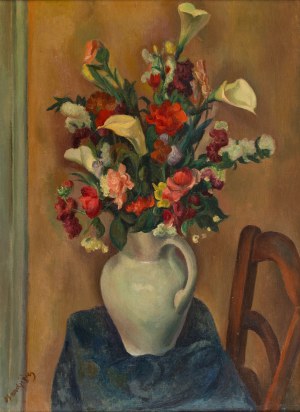 Maurycy (Maurice) Mędrzycki (Mendjizki) (1890 Łódź - 1951 St. Paul de Vance), Kwiaty w białym dzbanku, lata 40. XX w.
