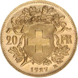 Švýcarsko, 20 Francs 1927 B 6,417 g