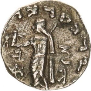 Baktrie - Indo-Skytové, Azes II. (15-5 př.Kr.), AR drachma, Král na koni frží důtky a pozvedá žezlo