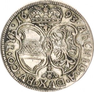 Leopold I. (1657-1705), 3 kr. 1693, Tyroly-Hall opis: ARCHID.A.DVX.BV.CO.TYR.