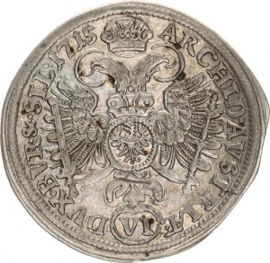 Karel VI. (1711-1740), VI kr. 1715, Vratislav-Nowak MKČ 1919 var.: prsní štítek v p