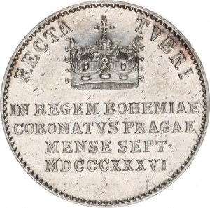 Ferdinand V. (1835-1848), Malý žeton na českou korunovaci 7.9. 1836 v Praze Ag 18 mm