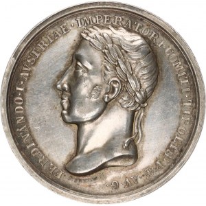Ferdinand V. (1835-1848), Medaile 1838 na holdování v Tyrolsku - hlava zleva, opis / 5-řádk