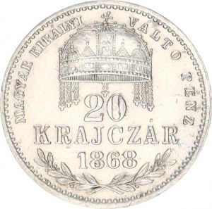 František Josef I.(1848-1918), 20 kr. 1868 KB - MAGYAR KIRÁLYI 