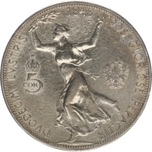 František Josef I.(1848-1918), 5 Koruna 1908 b.zn. - jubilejní, vlas. rys.