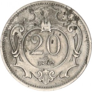 František Josef I.(1848-1918), 20 hal. 1892 b.zn. R, nep. skvr.