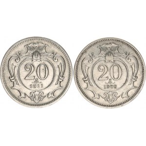 František Josef I.(1848-1918), 20 hal. 1909, 1911 oba b.zn. 2 ks