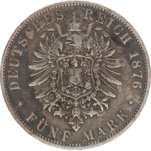 Bavorsko, Ludwig II. (1864-1886), 5 Mark 1876 D KM 502, tém.