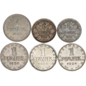 Výmarská republika (1918-1933), 1 Mark 1924 A(4x); +1/2 Mark 1919 J(2x) KM 42 6