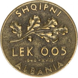 Albanie, Vittorio Emanuele III. (1939-1943), 0,05 Lek 1940 R KM 27 R, tém.