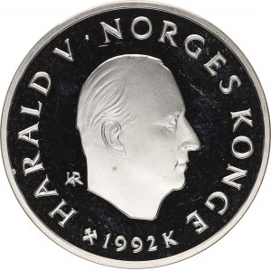 Norsko, Harald V. (1991-), 100 Kroner 1992 K - OH 1994 Lillehammer, lední hokej KM 441