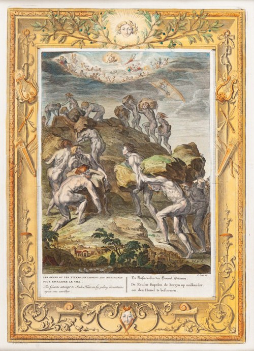 Bernard PICART (1673-1733), Giganci próbujący wspiąć się do Nieba, Scena mitologiczna, 1731