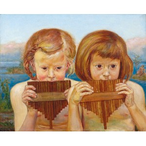 Wlastimil HOFMAN (1881-1970), Dziewczynki grające na multankach, 1917