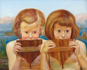 Wlastimil HOFMAN (1881-1970), Dziewczynki grające na multankach, 1917