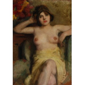 Alfons KARPIŃSKI (1875-1961), Akt kobiety w fotelu - portret żony artysty