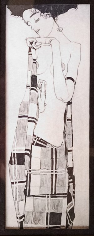 Egon Schiele (według), Gerti Schiele z materiałem w kratę, 1907