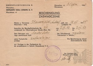 Warschauer Aufständische 2. Weltkrieg Dokument Urkunde Staworzyński Andrzej - Obligatorische Berufsschule Nr. VI Warschau