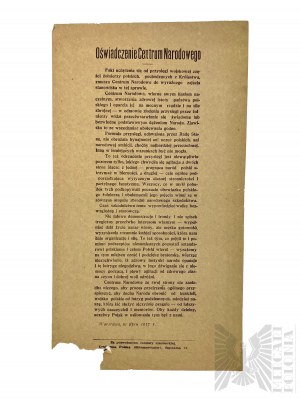 1. Weltkrieg Polen 1917 Erklärung des Nationalen Zentrums Warschau Juli 1917