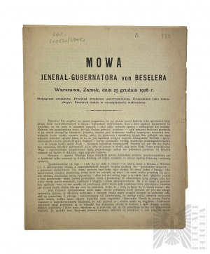 1. svetová vojna - leták Generálny guvernér Hans von Beseler, Varšava 1916