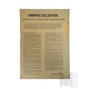 PRL Obwieszczenie o wprowadzeniu stanu wojennego ze względu na bezpieczeństwo państwa. Warszawa, 13 XII 1981.