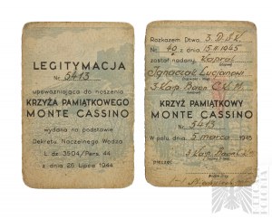 PSZnZ Legitymacja do Krzyża Monte Cassino 3 DSK nr. 5413