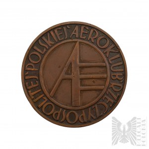 II RP Medal Aeroklub Rzeczypospolitej Polskiej 1930 Art Deco w Pudełku