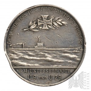 1 WW Preußen Medaille Kapitänleutnant Otto Eduard Weddigen Silber Seltenes U-Boot U9 &amp; U29