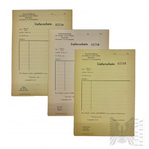 Seconda guerra mondiale - Tre rari documenti del ghetto di Varsavia per l'esportazione di oggetti (Waffen SS)