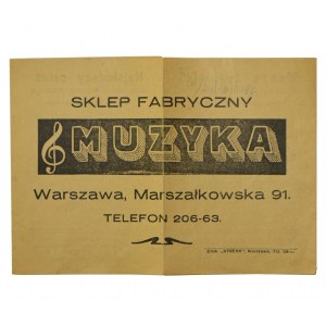 Sklep fabryczny Muzyka Warszawa Marszałkowska 91 [ULOTKA REKLAMOWA / lata 30]