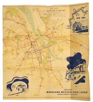 Varšava v číslech Rozložený plán Varšavy s tramvajovou a autobusovou sítí z 5. září 1938. [1939]