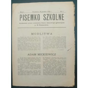 Piotrcoviana Pisemko szkolne gimnazjum p. H. Domańska Anno 1918