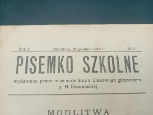 Piotrcoviana Pisemko szkolne gimnazjum p. H. Domańskiej Rok 1918