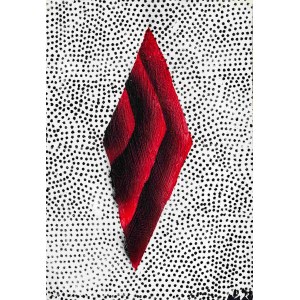 Piotr Młodożeniec, Abstraction en pointillés avec losange rouge, 2023.