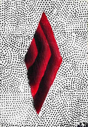 Piotr Młodożeniec, Abstraction en pointillés avec losange rouge, 2023.