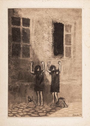 Zdzisław Lachur, Zwei Figuren an der Wand aus der Serie Getto, 1953
