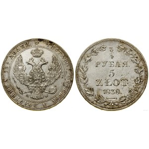Poľsko, 3/4 rubľa = 5 zlotých, 1838 MW, Varšava