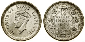 India, 1/4 rupee, 1943, Kolkata